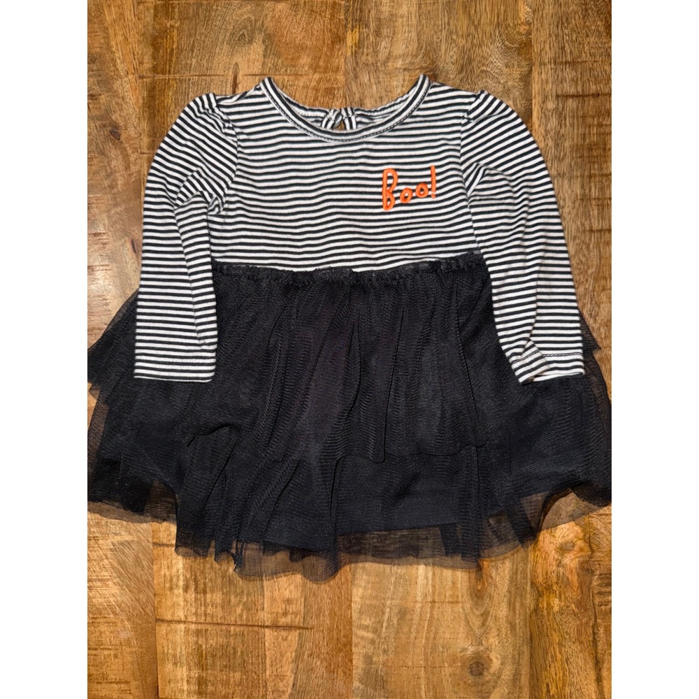 Carters Baby Girl 3M Halloween Boo Striped Tulle Tutu Dress Black White